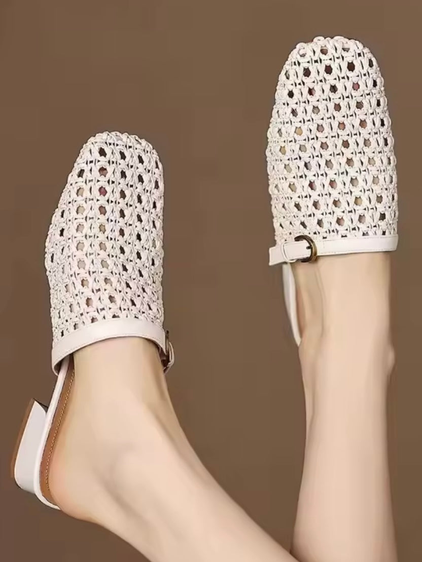 Solid colors net rounded slippers flats shoes
