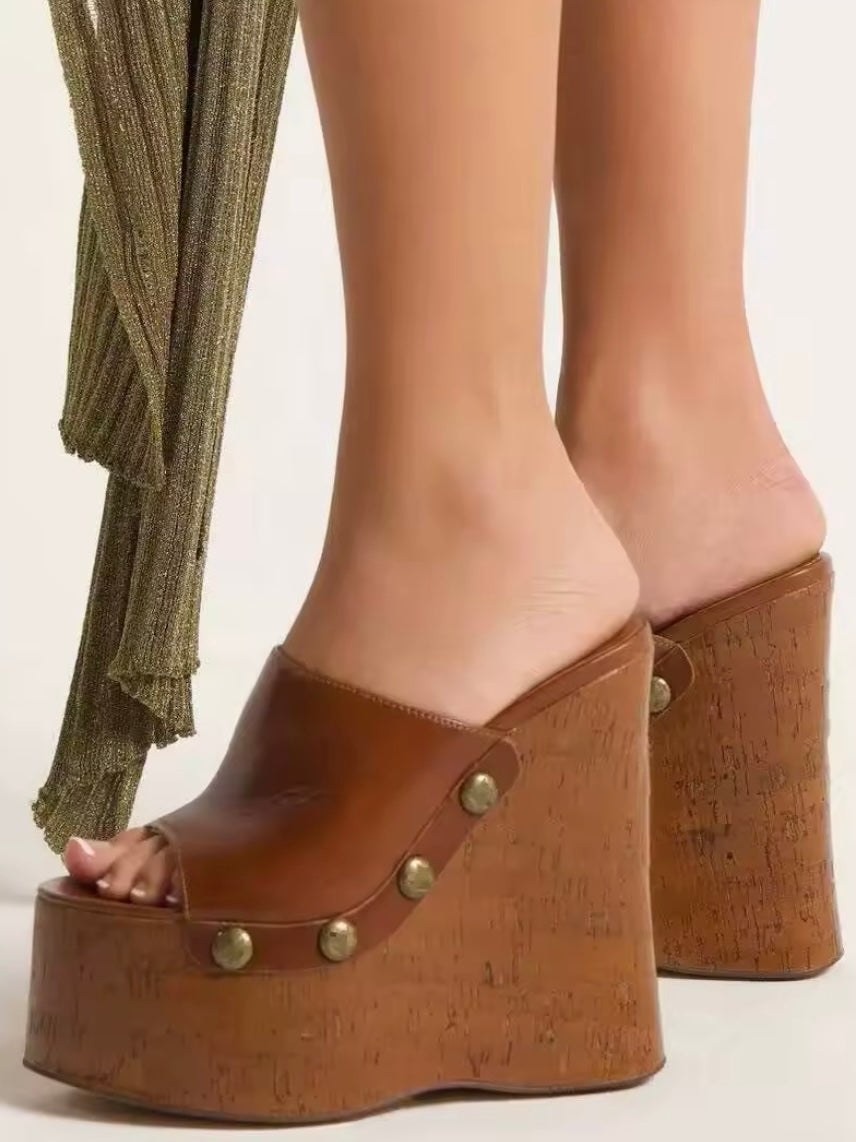 Brown high heels platform
