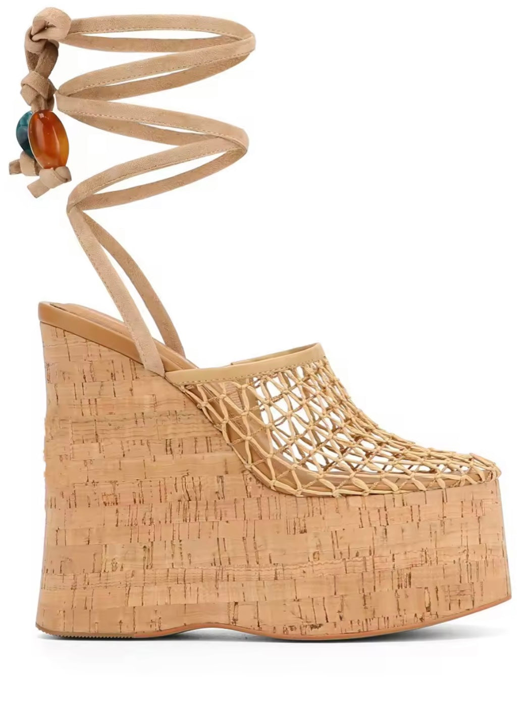 Beige Gladiator net high heels platform shoes