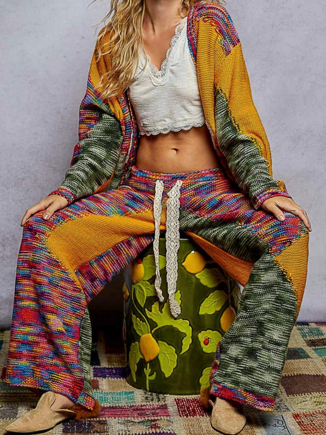 Multicolored knitted wide set pants