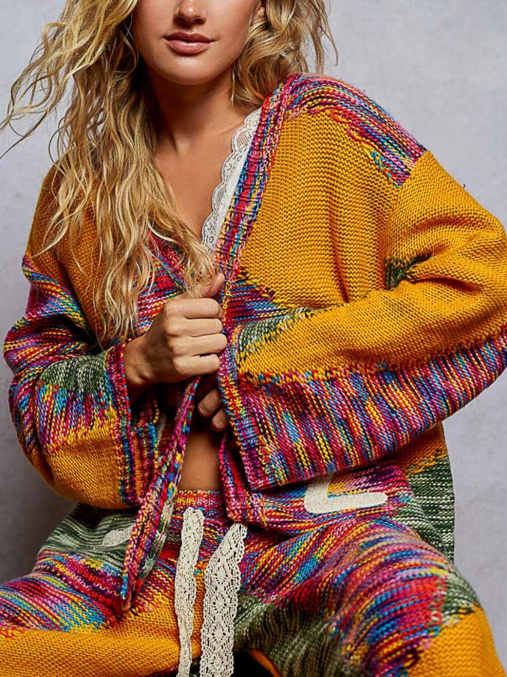 Multicolored knitted wide set pants