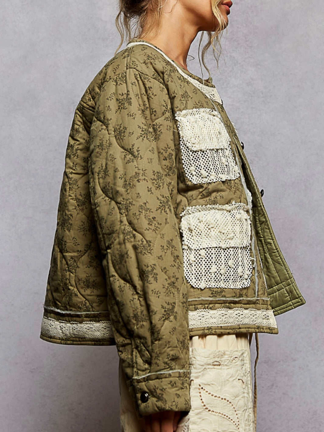 Green mix fabrics quilted jacket