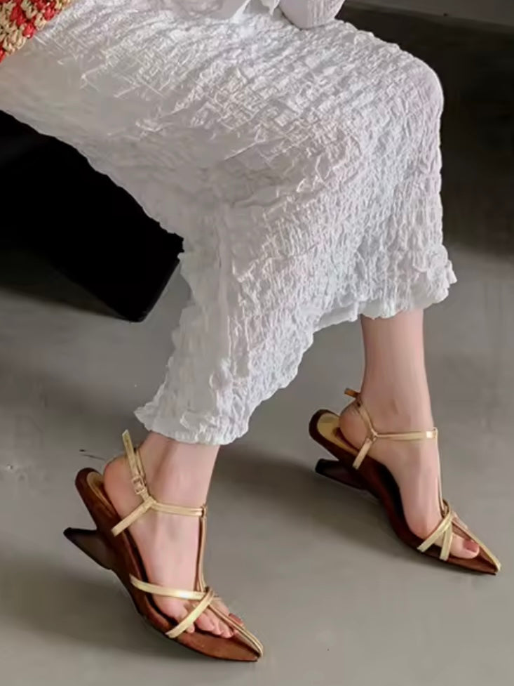 Pointed solid colors shoes straps triangle low heel sandals