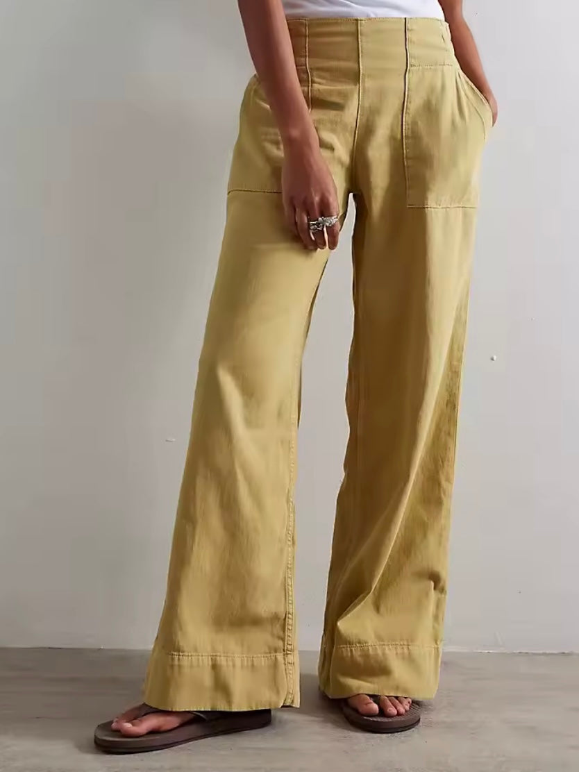 Solid colors straight cut patched pockets denim pants