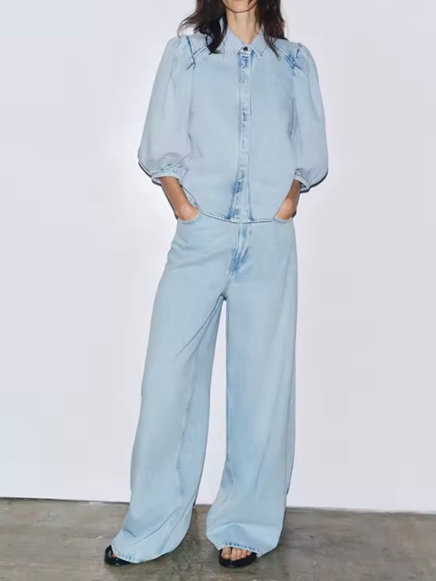 Blue denim fabric set of 2 shirt and pants