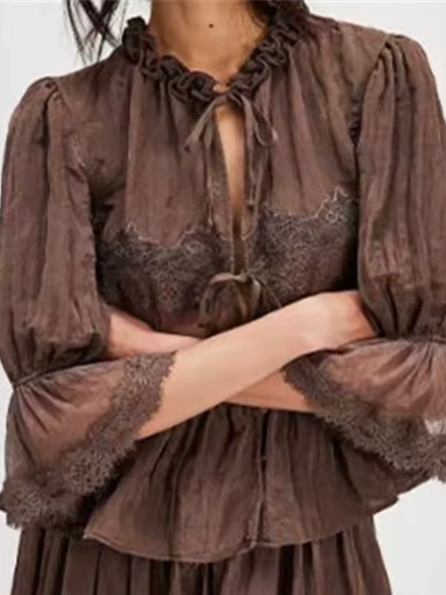 Solid colors lace and ruffled crop top