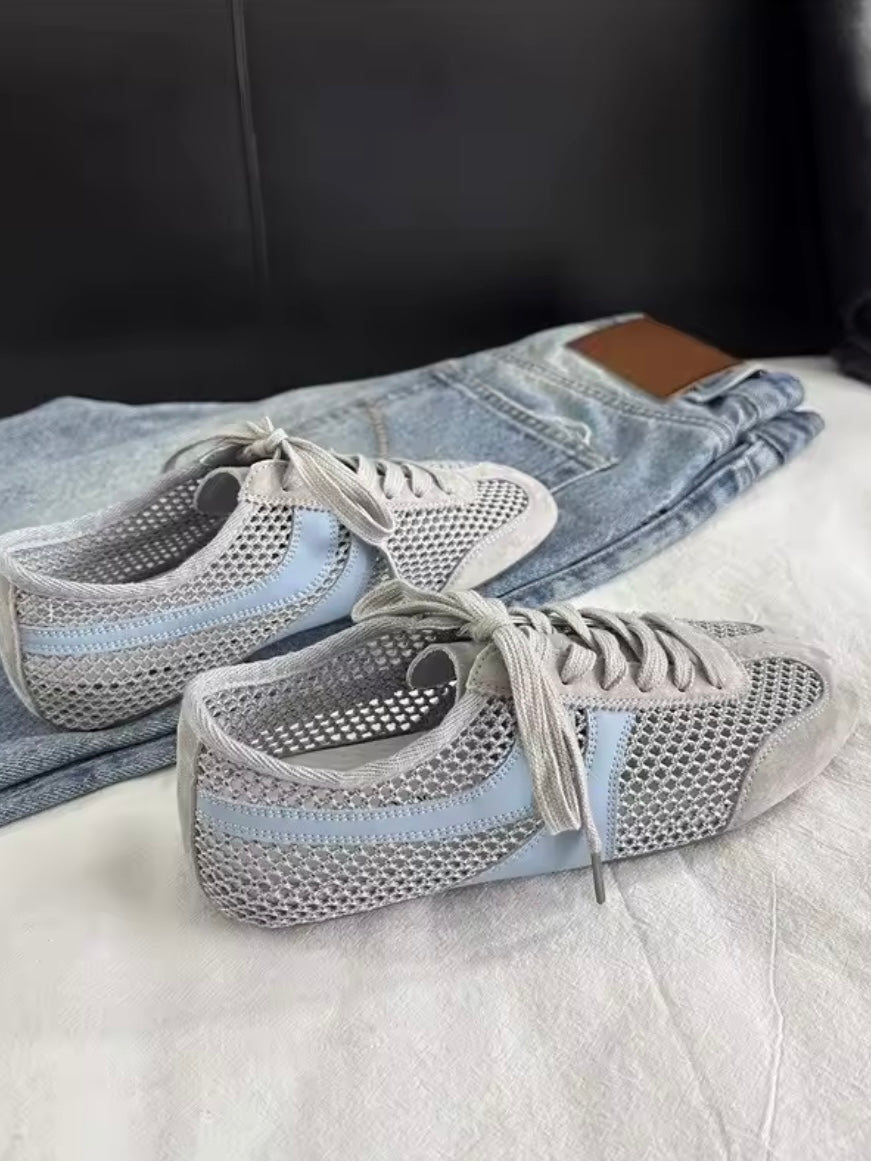 Ballet sneakers solid colors net lace up flats shoes