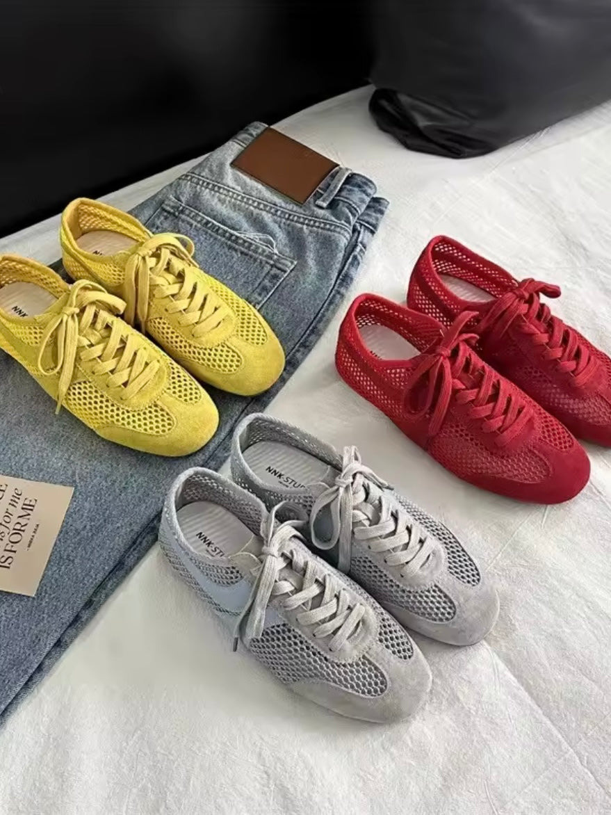 Ballet sneakers solid colors net lace up flats shoes