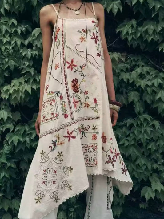 Off white embroidered midi dress