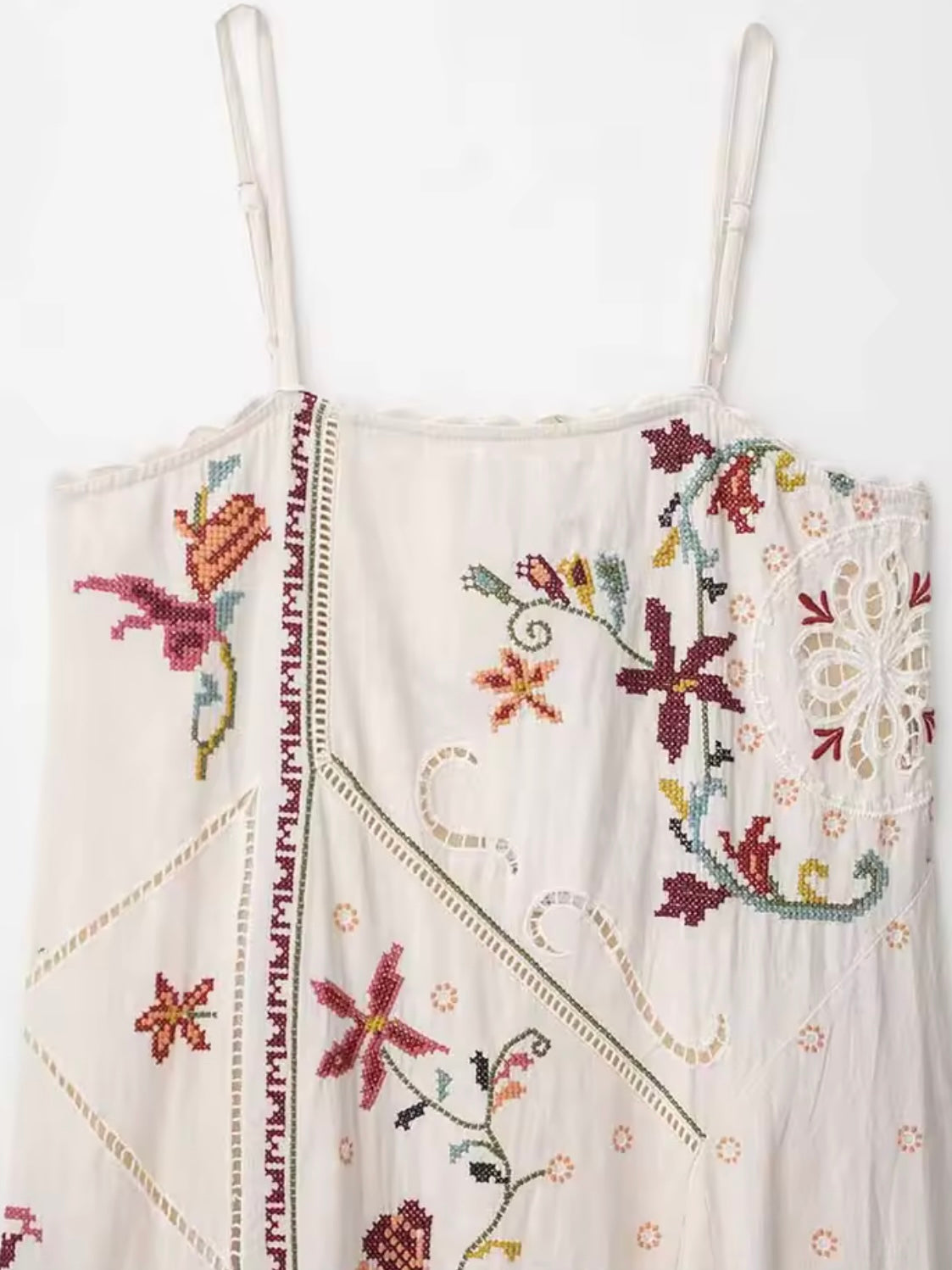 Off white embroidered midi dress