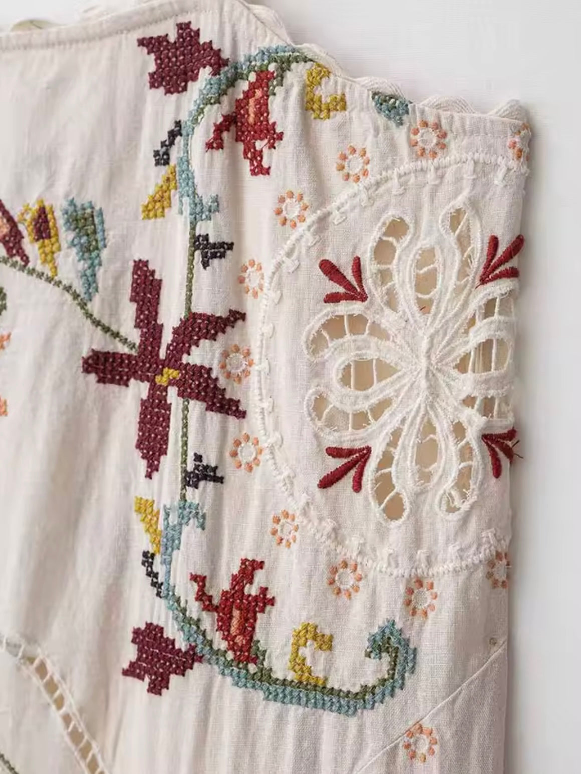 Off white embroidered midi dress