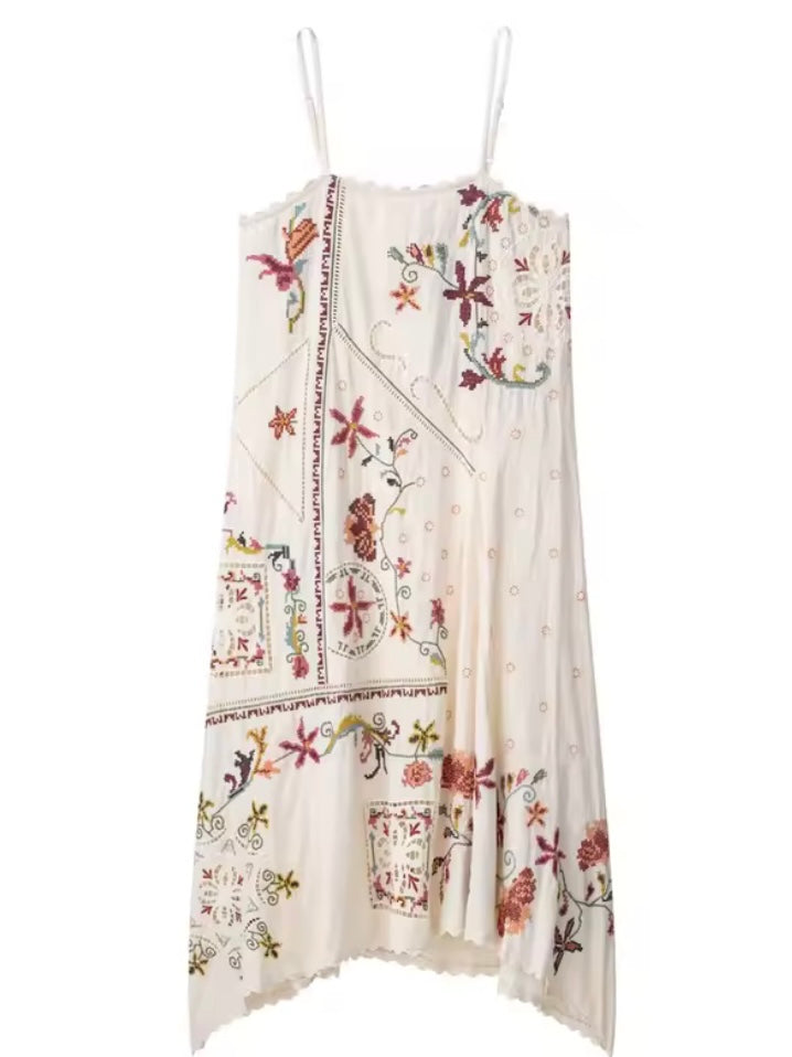 Off white embroidered midi dress