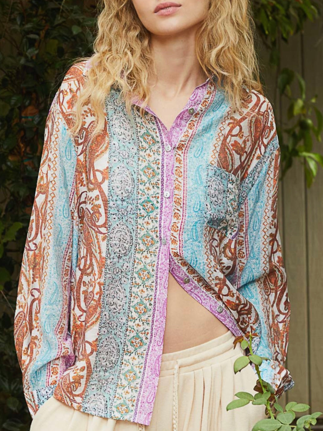 Blue and pink floral printed shirt