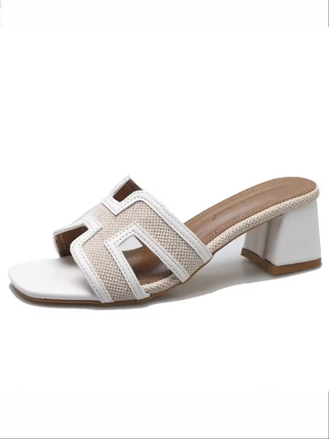 Natural straw and shine stones slides flats sandals