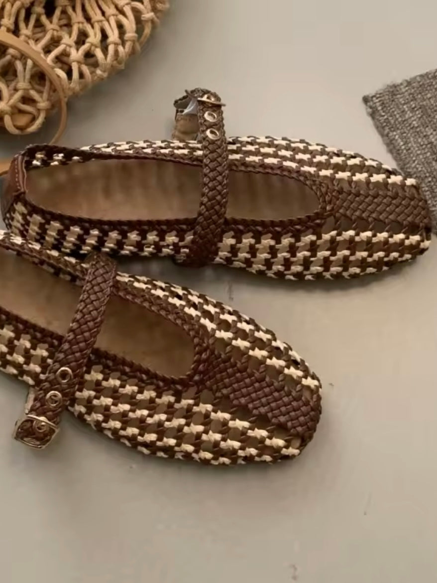 Brown and red Ballet net flats shoes
