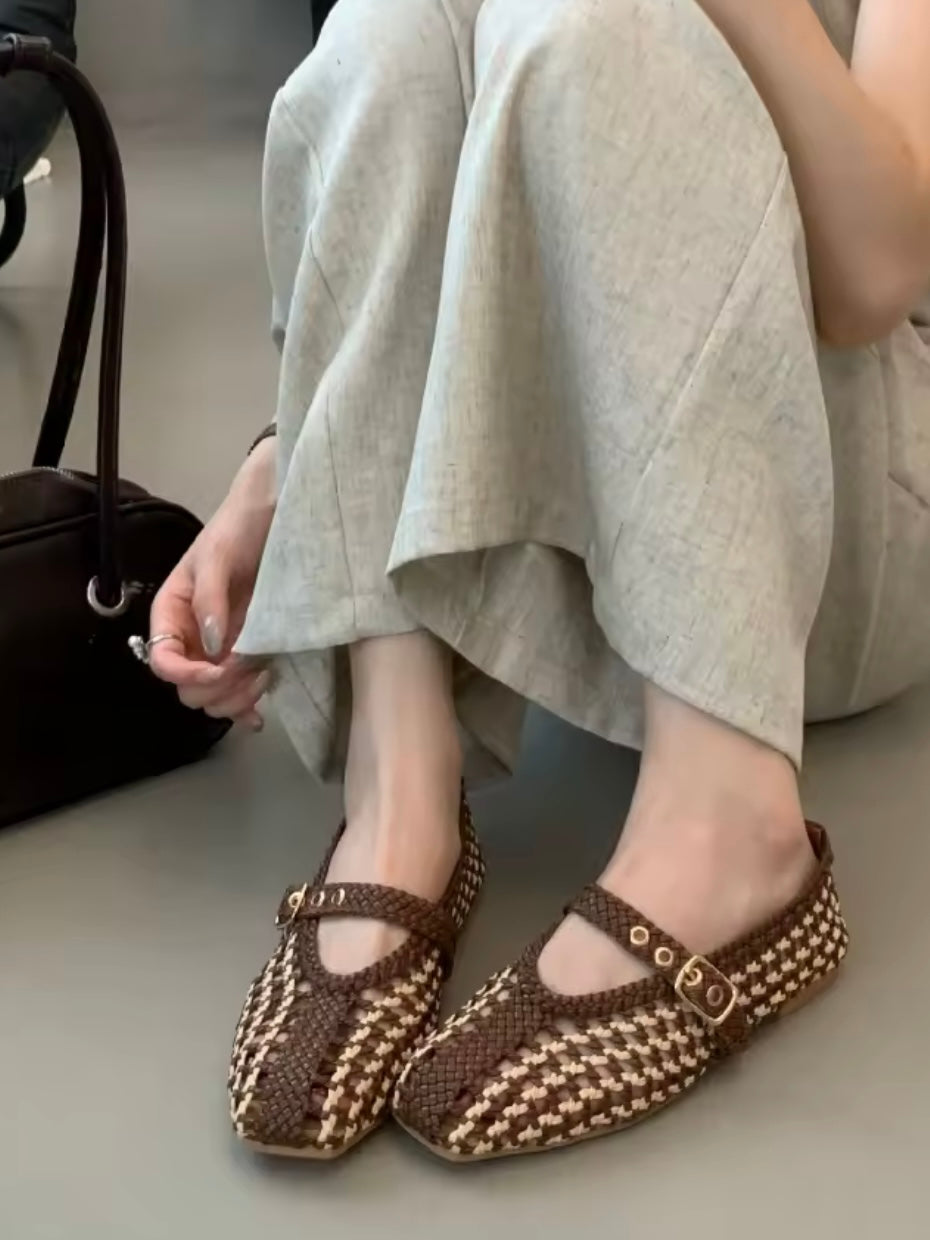Brown and red Ballet net flats shoes