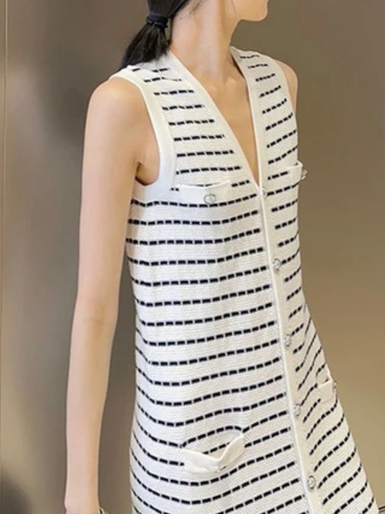 Beige and black striped knitted dress - Wapas