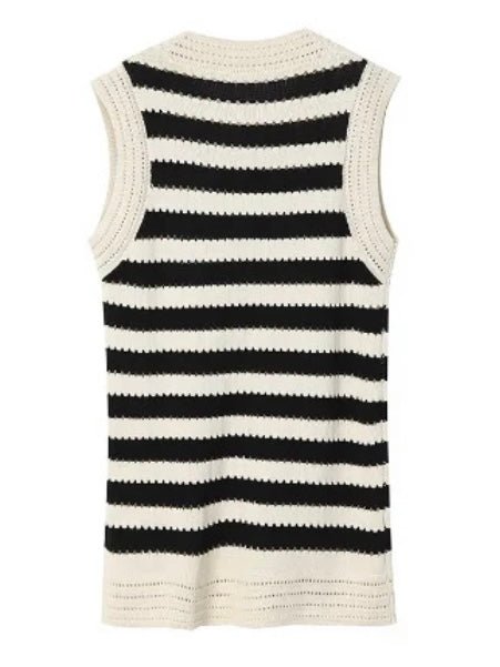 Beige and black striped knitted short dress - Wapas