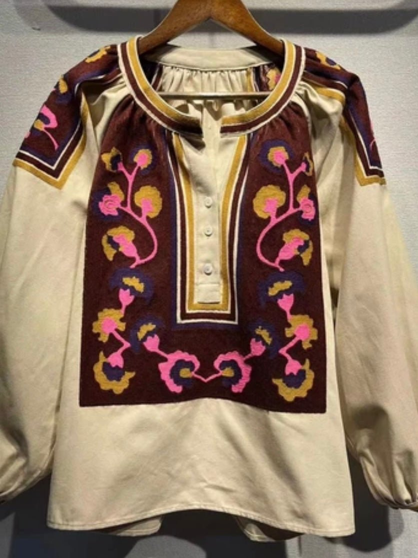 Beige and burgundy floral shirt - Wapas