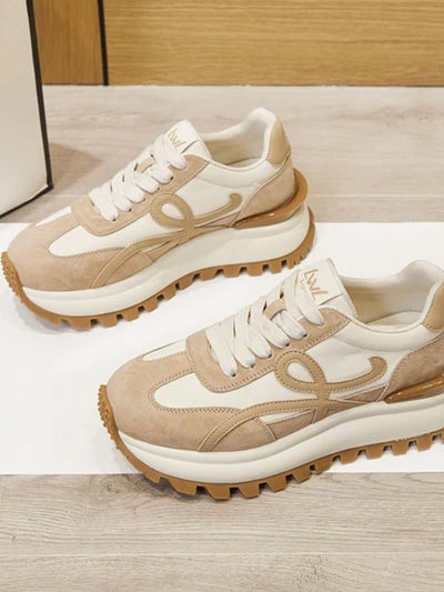 Beige and off white sneakers shoes - Wapas