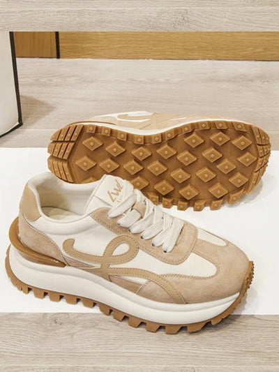 Beige and off white sneakers shoes - Wapas