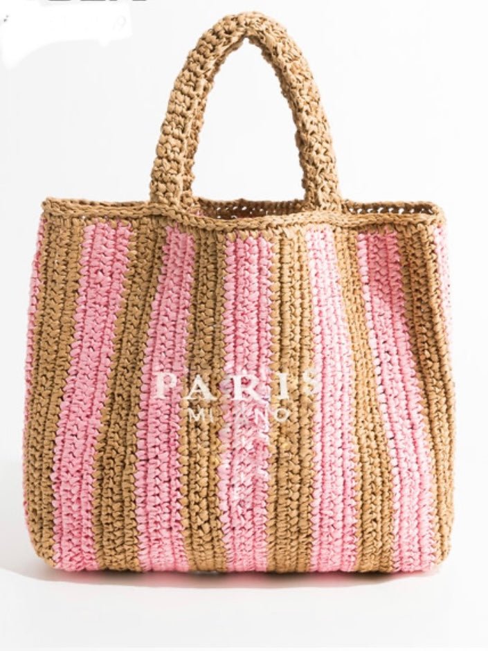 Beige and pink raffia tote bag - Wapas