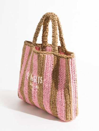 Beige and pink raffia tote bag - Wapas