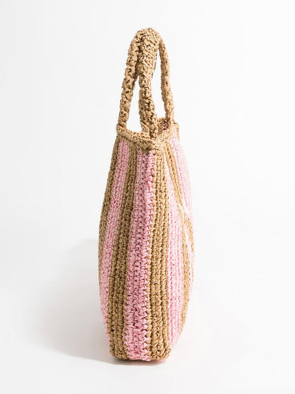 Beige and pink raffia tote bag - Wapas