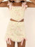 Beige and pink set floral embroidered top and mini skirt - Wapas