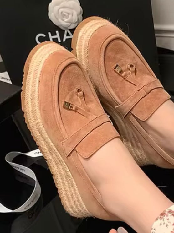 Beige apricot slip on espadrilles platform - Wapas