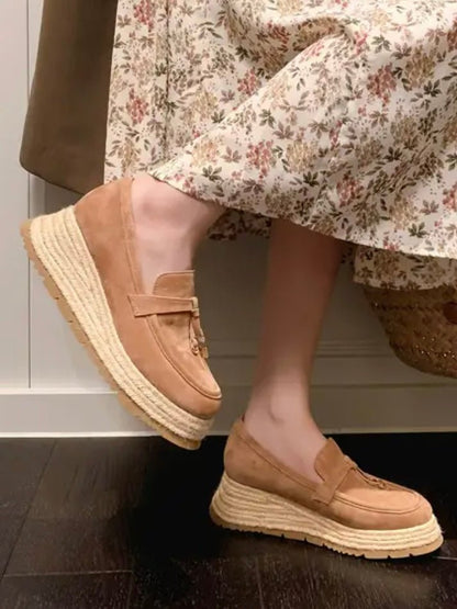 Beige apricot slip on espadrilles platform - Wapas