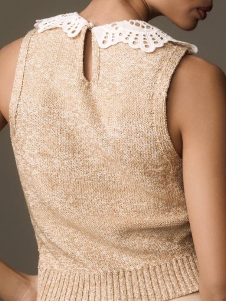 Beige boho knitted top and white neck - Wapas