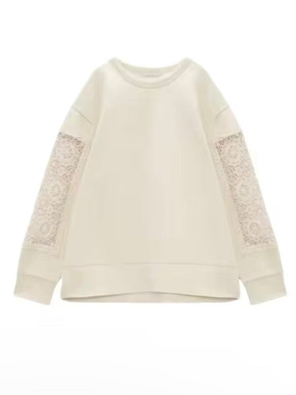 Beige boho lace sleeves top sweater - Wapas