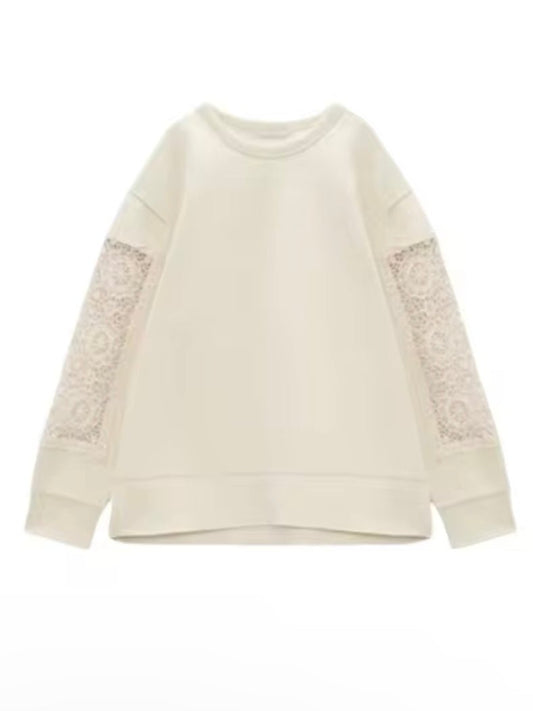 Beige boho lace sleeves top sweater - Wapas