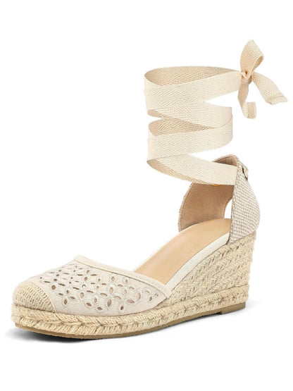 Beige canvas espadrilles high heels platform - Wapas