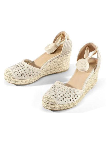 Beige canvas espadrilles high heels platform - Wapas