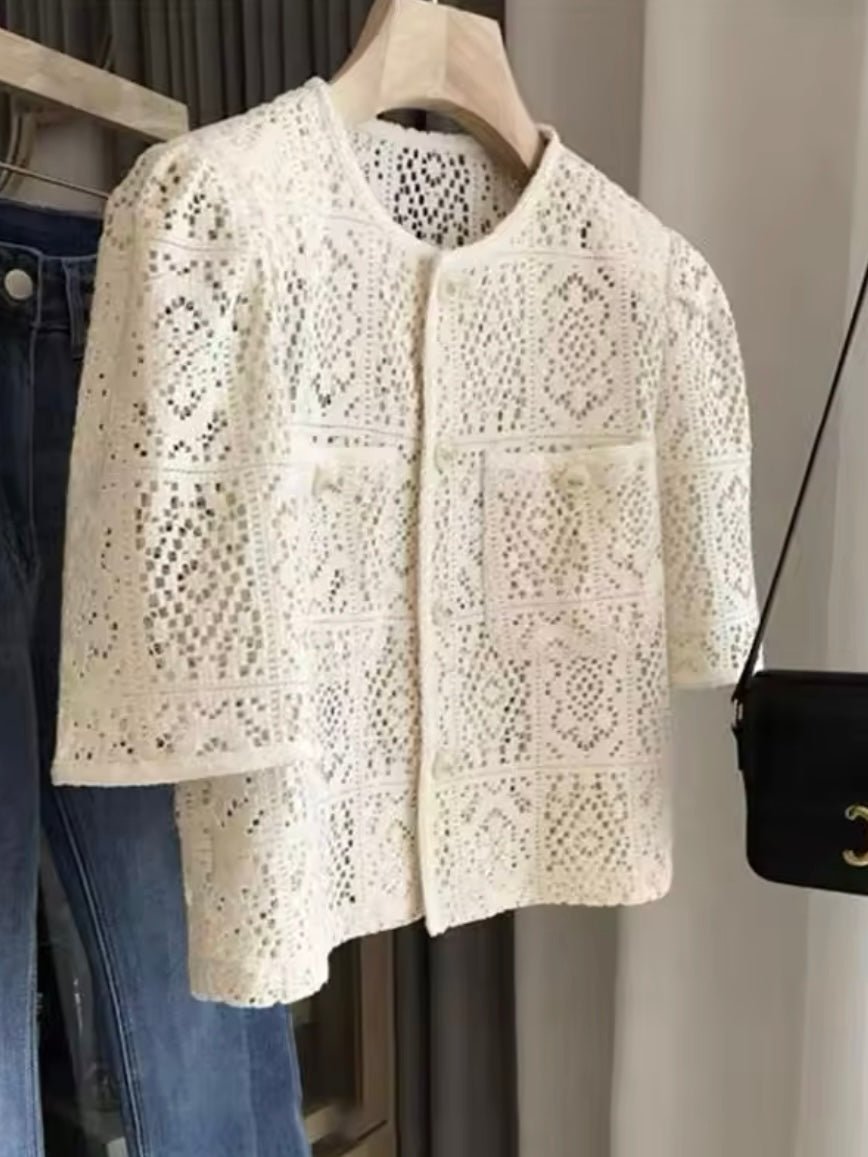 Beige crochet lace jacket - Wapas