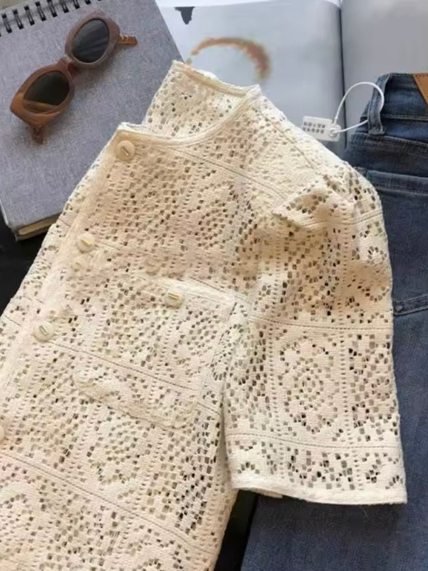 Beige crochet lace jacket - Wapas