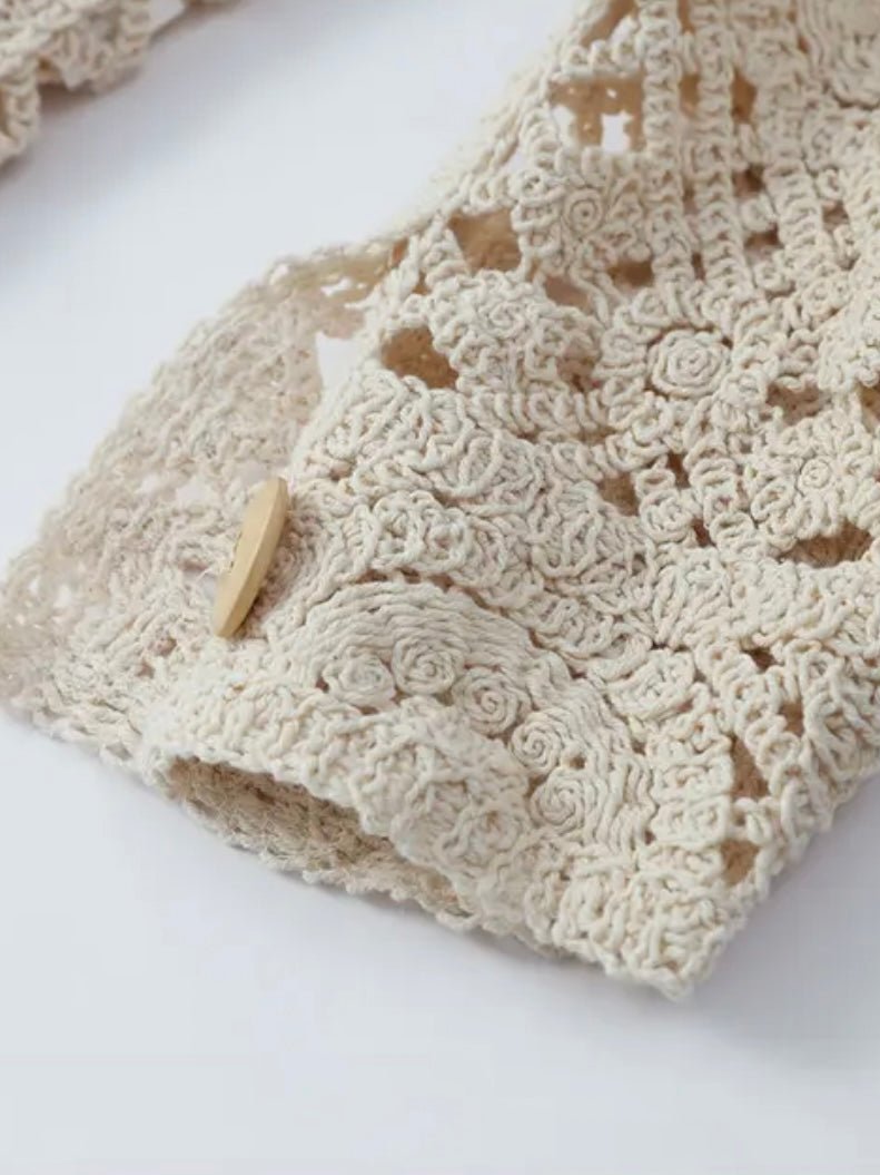 Beige crochet lace jacket - shaket - Wapas