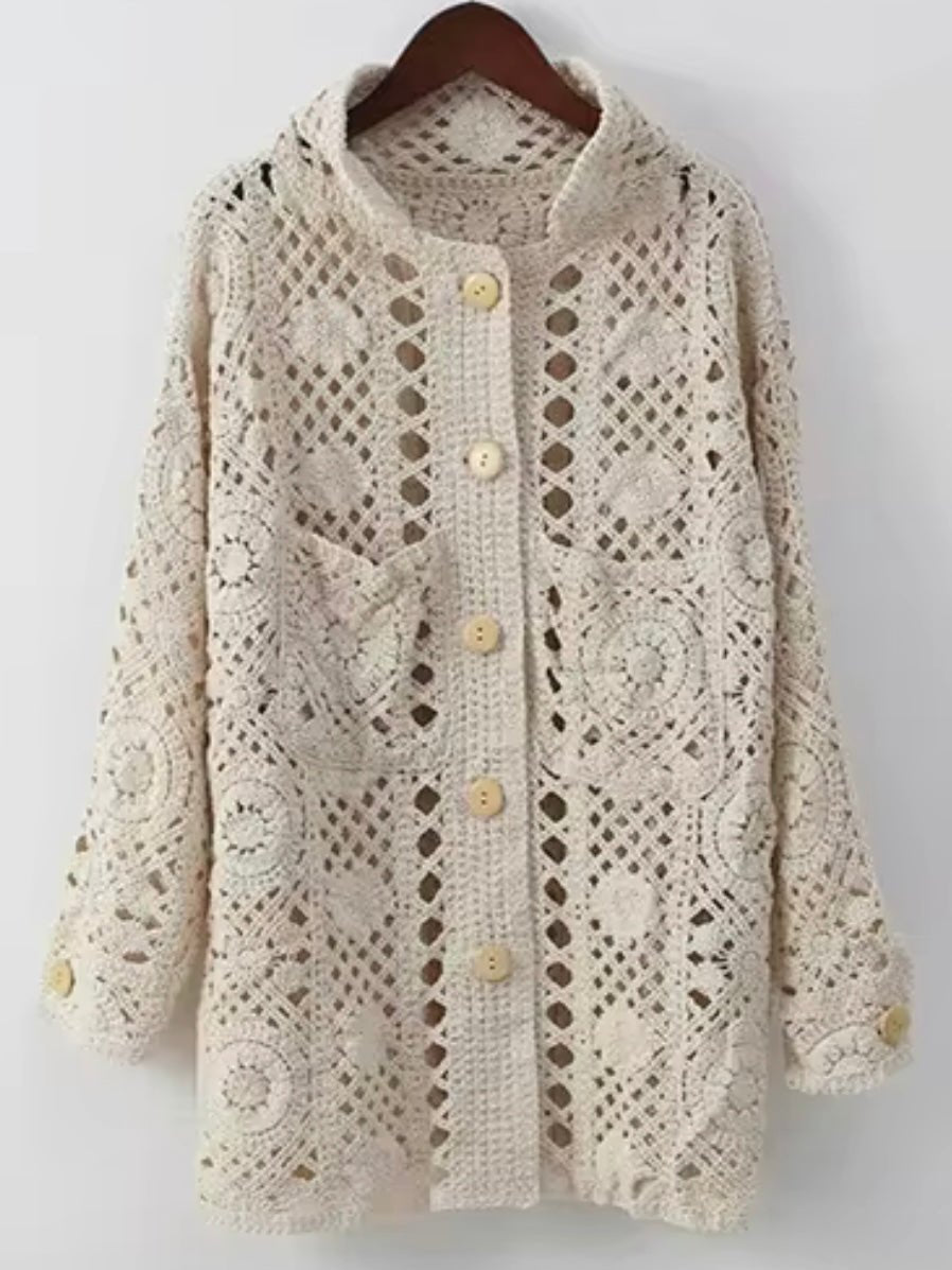 Beige crochet lace jacket - shaket - Wapas