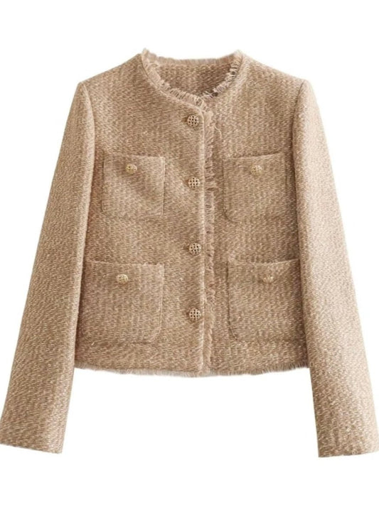 Beige crop top tweed jacket - Wapas