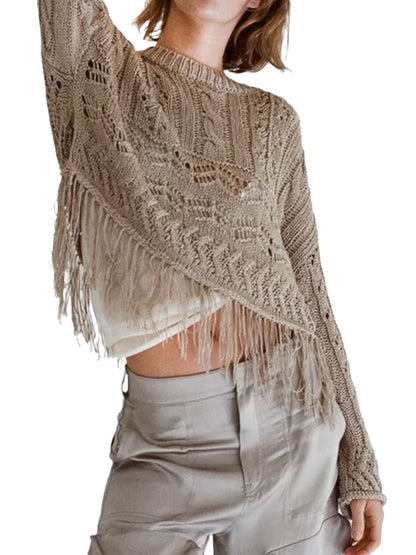 Beige embroidered texture sweater - Wapas