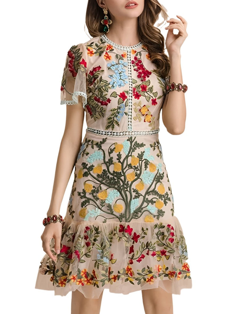 Lumine Mini Dress Beige Flower