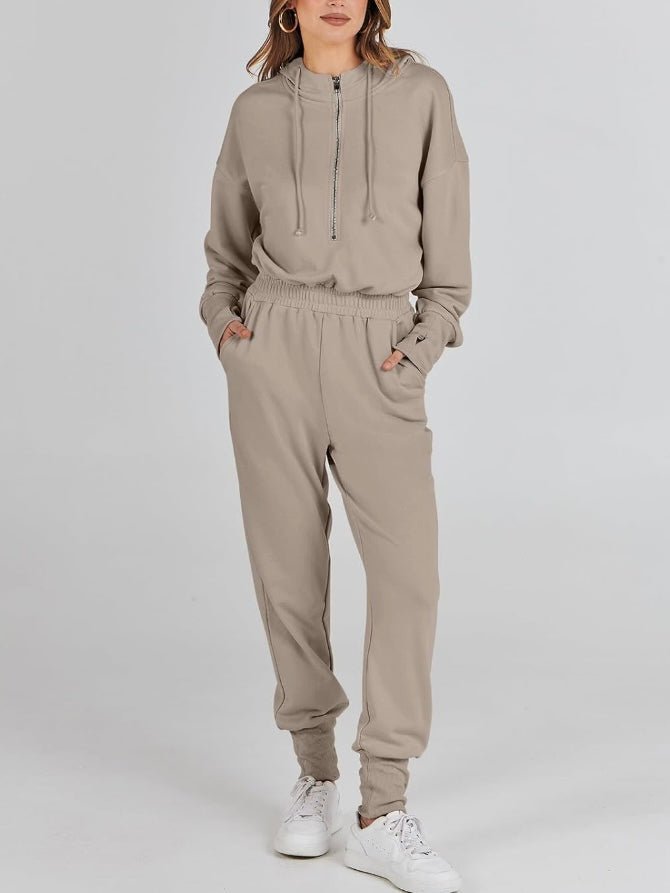 Beige hooded loose jumper overall - Wapas