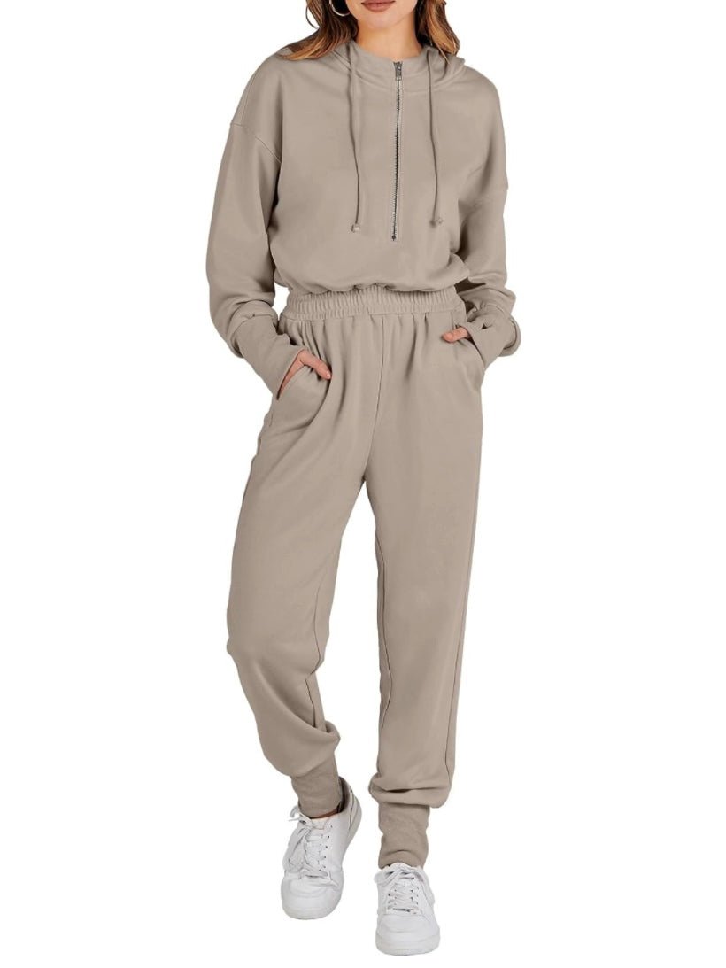 Beige hooded loose jumper overall - Wapas