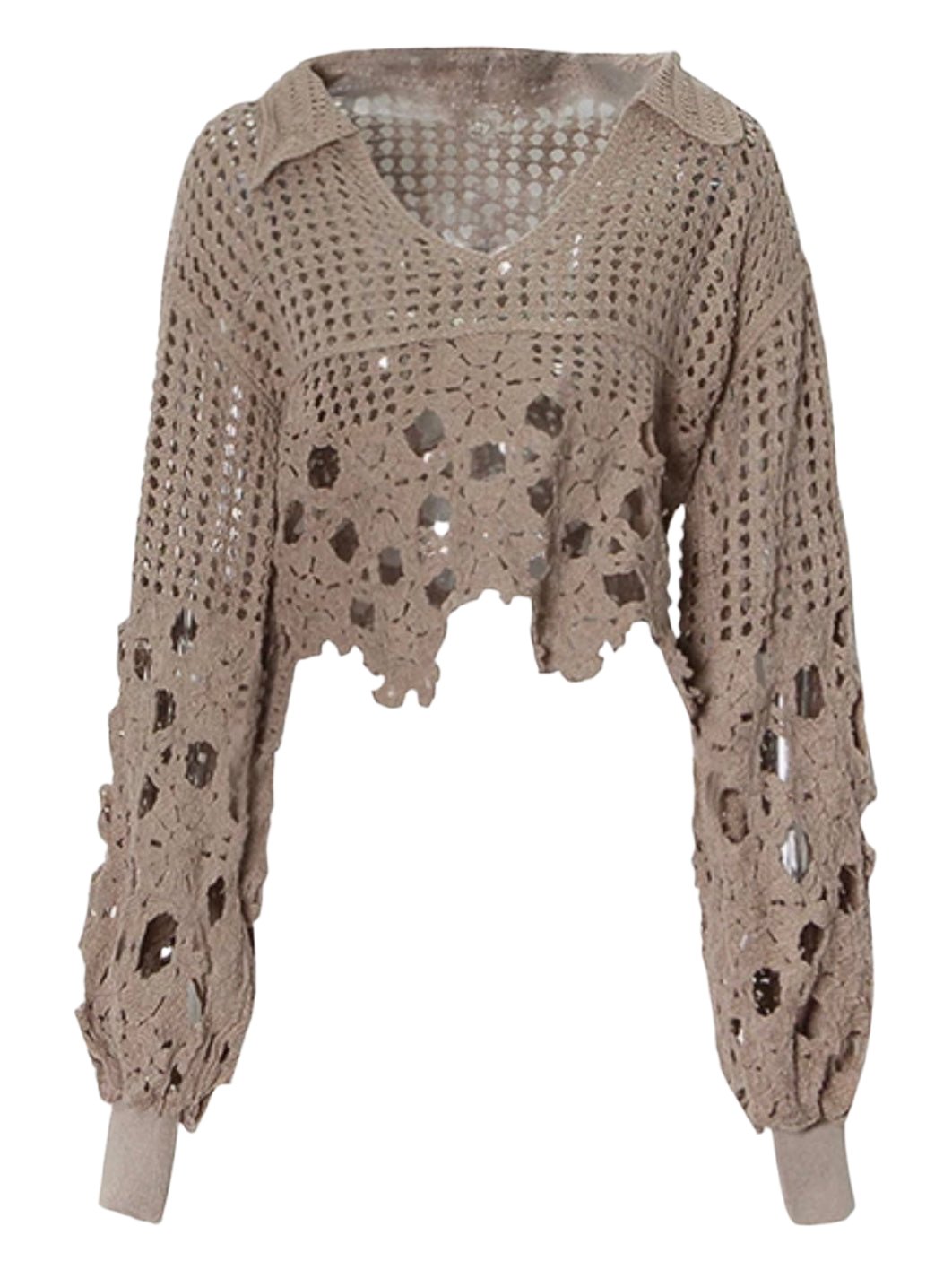 Beige knitted crochet crop top - Wapas