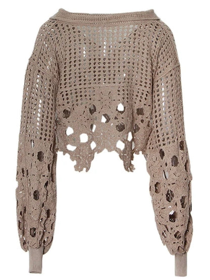 Beige knitted crochet crop top - Wapas