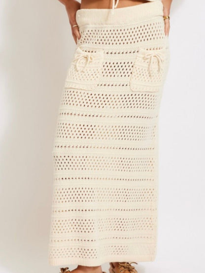 Beige knitted set of 2 top and tube skirt - Wapas