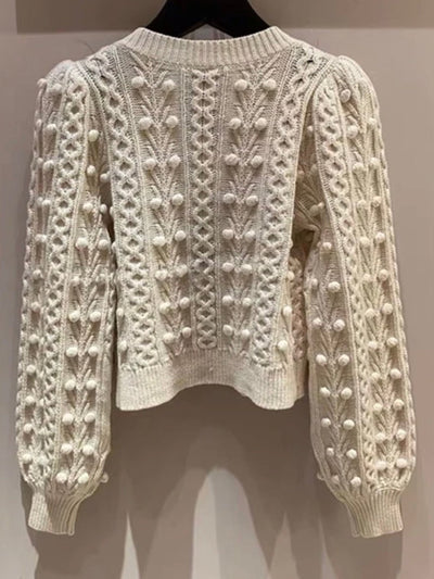 Beige knitted tiny balls texture sweater - Wapas