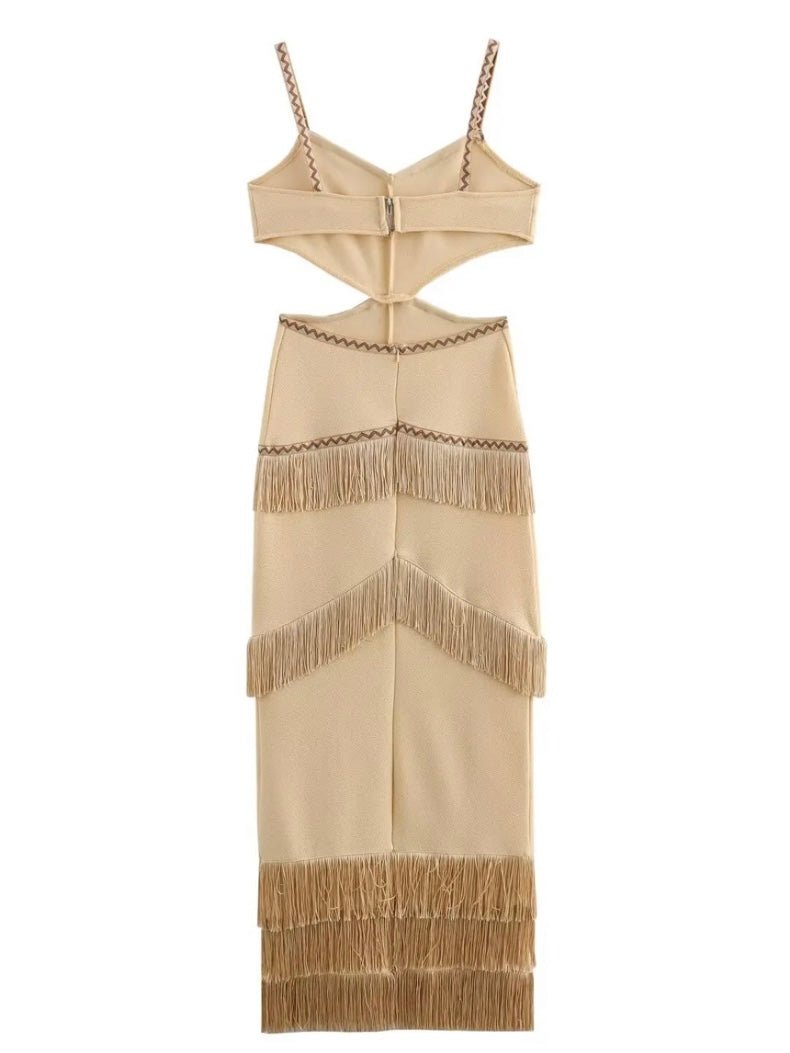 Beige layered cutout maxi dress - Wapas